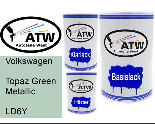 Volkswagen, Topaz Green Metallic, LD6Y: 500ml Lackdose + 500ml Klarlack + 250ml Härter - Set, von ATW Autoteile West.